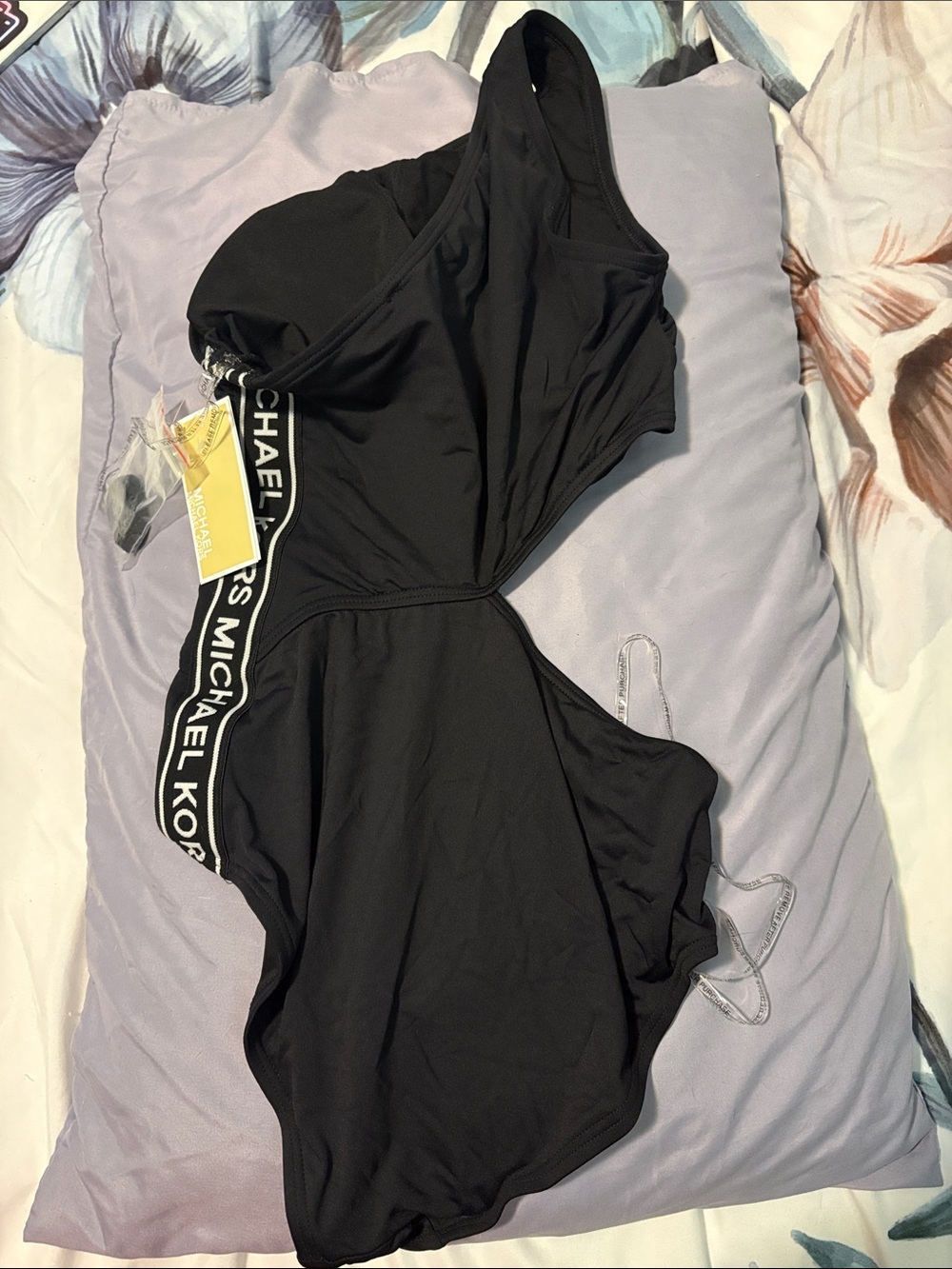 Michael Kors Black Cutout One-Piece Swimsuit with Logo Side Band